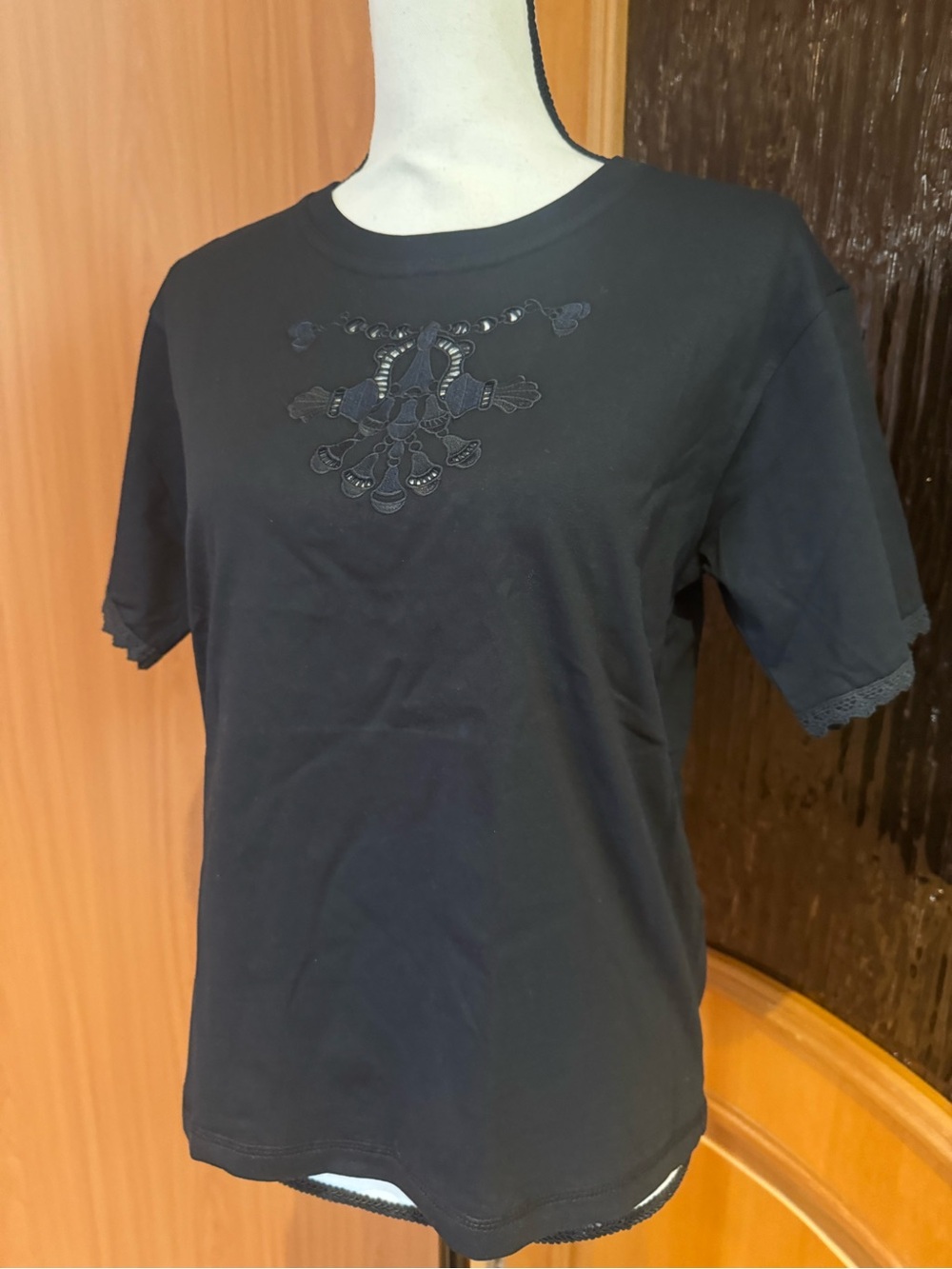 Hermes Black Short Sleeve Embroidered Crewneck Tee Sz S
